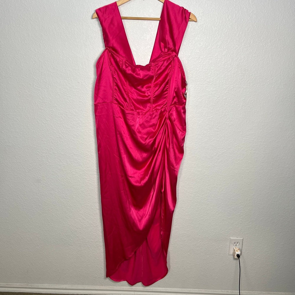 SHEIN Curve Dress Womens 3XL Pink Satin Corset Draped Tulip Hem Cocktail Barbie